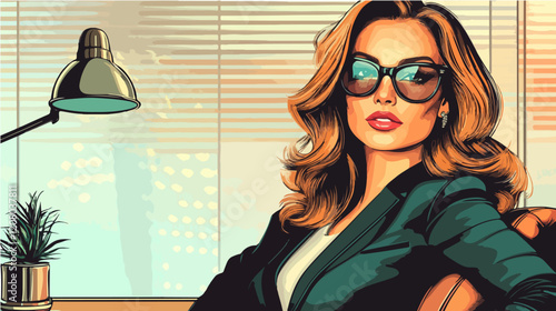 Flat vector illustration of business woman. Office worker. Entrepreneur. Director. Beautiful female.