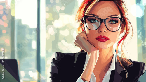 Flat vector illustration of business woman. Office worker. Entrepreneur. Director. Beautiful female.