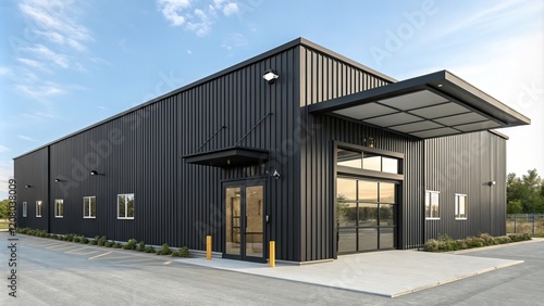 Modern Black Metal Building Exterior Architectural Photography, Industrial Design, Contemporary Architecture industrial building, architecture photography