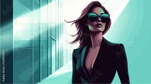Flat vector illustration of business woman. Office worker. Entrepreneur. Director. Beautiful female.