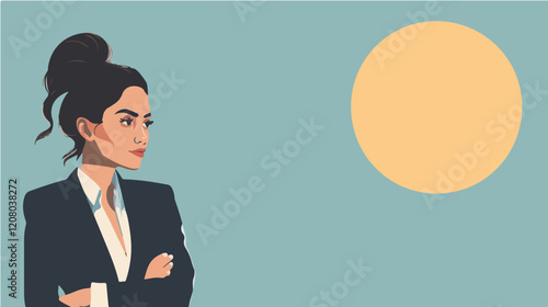 Flat vector illustration of business woman. Office worker. Entrepreneur. Director. Beautiful female.