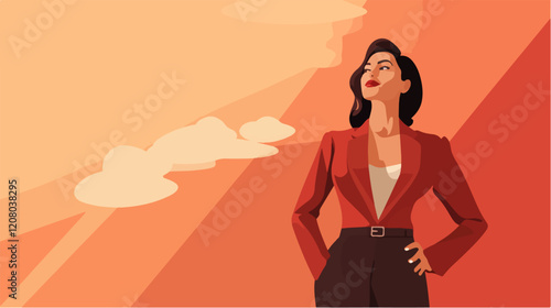 Flat vector illustration of business woman. Office worker. Entrepreneur. Director. Beautiful female.