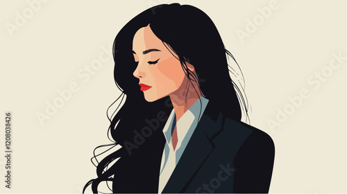 Flat vector illustration of business woman. Office worker. Entrepreneur. Director. Beautiful female.