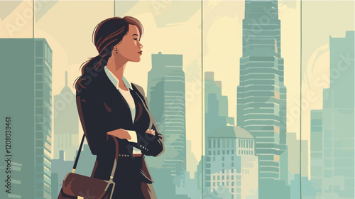 Flat vector illustration of business woman. Office worker. Entrepreneur. Director. Beautiful female.