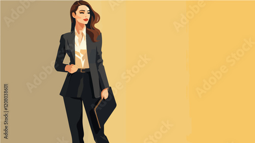 Flat vector illustration of business woman. Office worker. Entrepreneur. Director. Beautiful female.