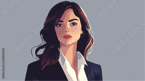 Flat vector illustration of business woman. Office worker. Entrepreneur. Director. Beautiful female.