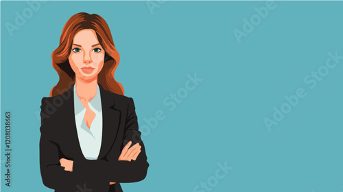 Flat vector illustration of business woman. Office worker. Entrepreneur. Director. Beautiful female.