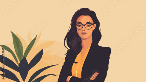 Flat vector illustration of business woman. Office worker. Entrepreneur. Director. Beautiful female.