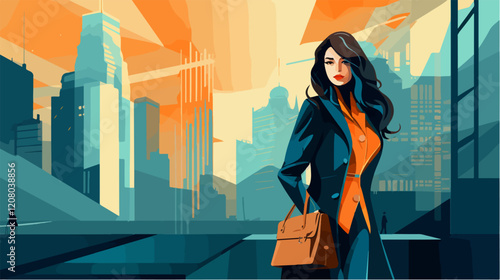 Flat vector illustration of business woman. Office worker. Entrepreneur. Director. Beautiful female.