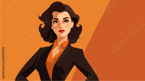 Flat vector illustration of business woman. Office worker. Entrepreneur. Director. Beautiful female.