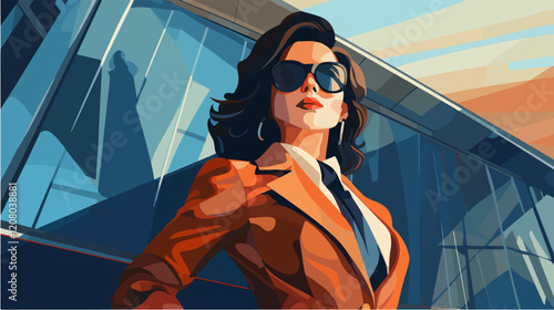 Flat vector illustration of business woman. Office worker. Entrepreneur. Director. Beautiful female.