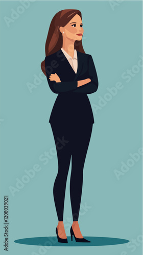 Flat vector illustration of business woman. Office worker. Entrepreneur. Director. Beautiful female.