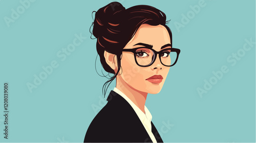 Flat vector illustration of business woman. Office worker. Entrepreneur. Director. Beautiful female.
