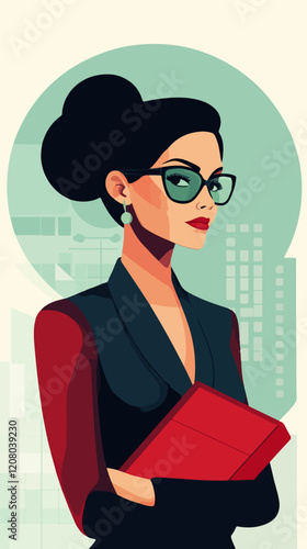 Flat vector illustration of business woman. Office worker. Entrepreneur. Director. Beautiful female.