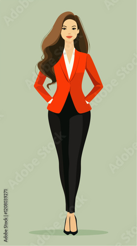 Flat vector illustration of business woman. Office worker. Entrepreneur. Director. Beautiful female.
