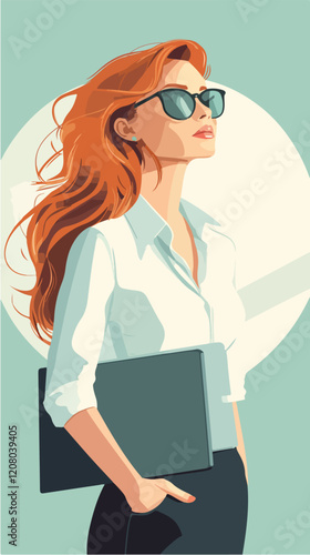 Flat vector illustration of business woman. Office worker. Entrepreneur. Director. Beautiful female.