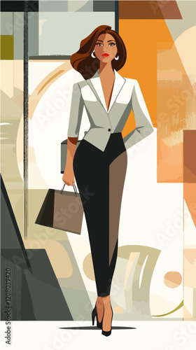 Flat vector illustration of business woman. Office worker. Entrepreneur. Director. Beautiful female.