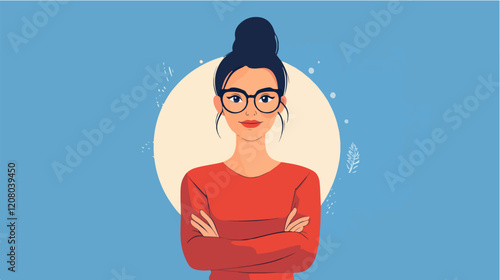 Flat vector illustration of business woman. Office worker. Entrepreneur. Director. Beautiful female.