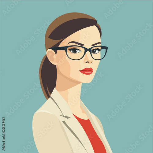 Flat vector illustration of business woman. Office worker. Entrepreneur. Director. Beautiful female.