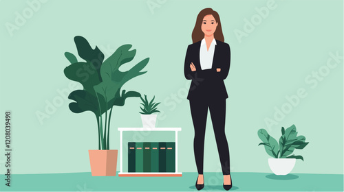 Flat vector illustration of business woman. Office worker. Entrepreneur. Director. Beautiful female.