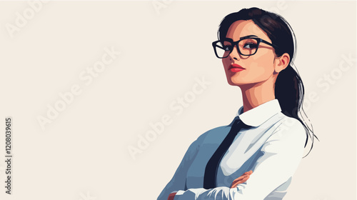 Flat vector illustration of business woman. Office worker. Entrepreneur. Director. Beautiful female.