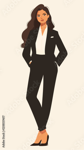 Flat vector illustration of business woman. Office worker. Entrepreneur. Director. Beautiful female.