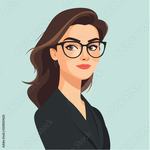 Flat vector illustration of business woman. Office worker. Entrepreneur. Director. Beautiful female.