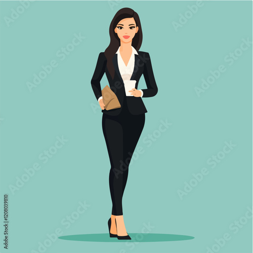 Flat vector illustration of business woman. Office worker. Entrepreneur. Director. Beautiful female.