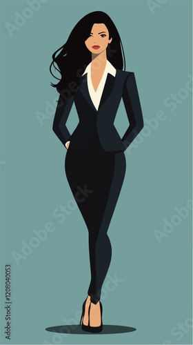 Flat vector illustration of business woman. Office worker. Entrepreneur. Director. Beautiful female.