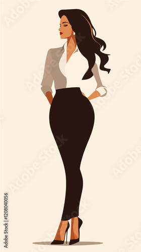 Flat vector illustration of business woman. Office worker. Entrepreneur. Director. Beautiful female.