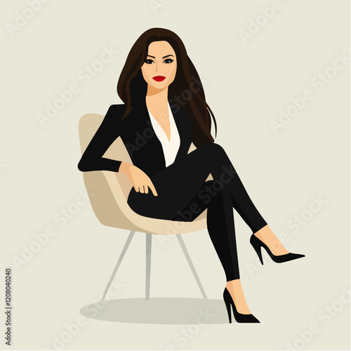 Flat vector illustration of business woman. Office worker. Entrepreneur. Director. Beautiful female.
