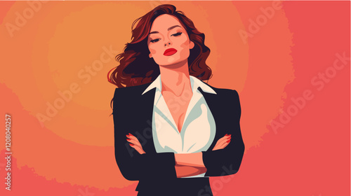 Flat vector illustration of business woman. Office worker. Entrepreneur. Director. Beautiful female.
