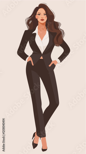 Flat vector illustration of business woman. Office worker. Entrepreneur. Director. Beautiful female.
