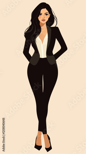 Flat vector illustration of business woman. Office worker. Entrepreneur. Director. Beautiful female.