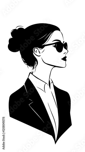 Black and white flat vector illustration of business woman. Office worker. Entrepreneur. Director. Beautiful woman.