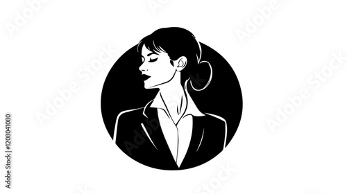 Black and white flat vector illustration of business woman. Office worker. Entrepreneur. Director. Beautiful woman.