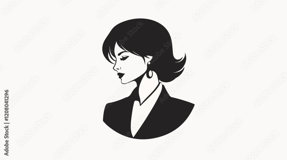Black and white flat vector illustration of business woman. Office worker. Entrepreneur. Director. Beautiful woman. Black and white flat vector illustration of business woman. Office worker. Entrepreneur. Director. Beautiful woman.