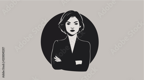 Black and white flat vector illustration of business woman. Office worker. Entrepreneur. Director. Beautiful woman.