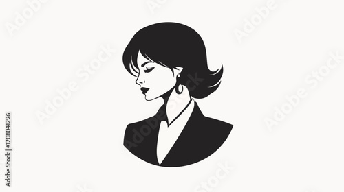 Black and white flat vector illustration of business woman. Office worker. Entrepreneur. Director. Beautiful woman.