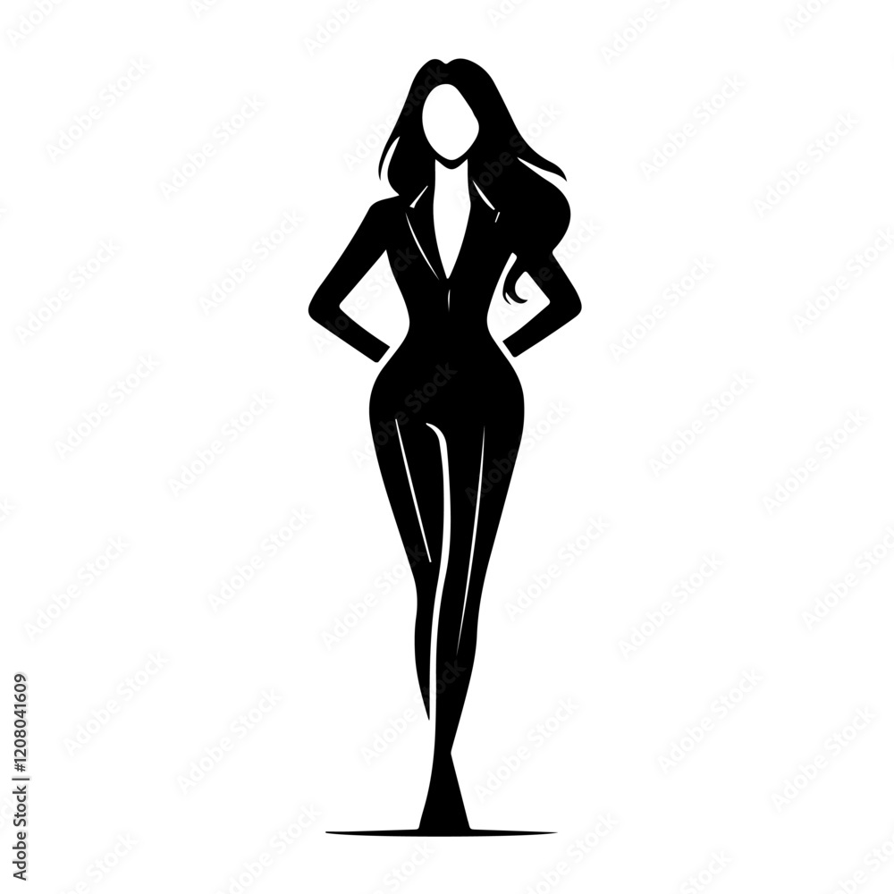 Black and white flat vector illustration of business woman. Office worker. Entrepreneur. Director. Beautiful woman. Black and white flat vector illustration of business woman. Office worker. Entrepreneur. Director. Beautiful woman.