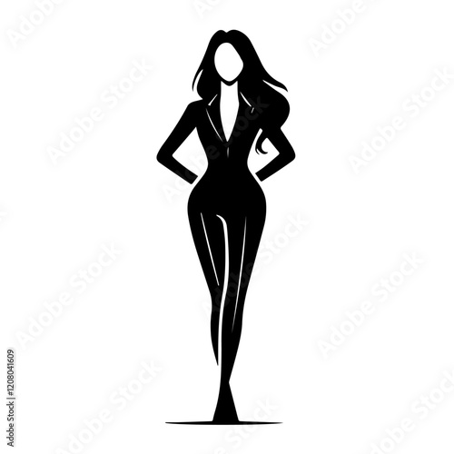 Black and white flat vector illustration of business woman. Office worker. Entrepreneur. Director. Beautiful woman.