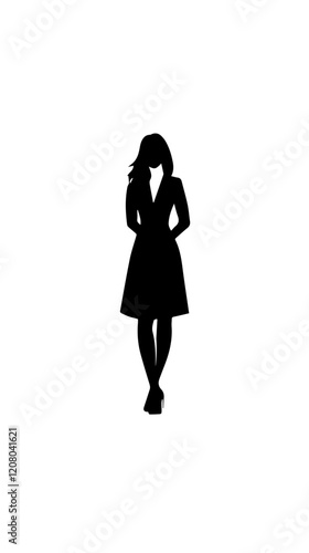 Black and white flat vector illustration of business woman. Office worker. Entrepreneur. Director. Beautiful woman.