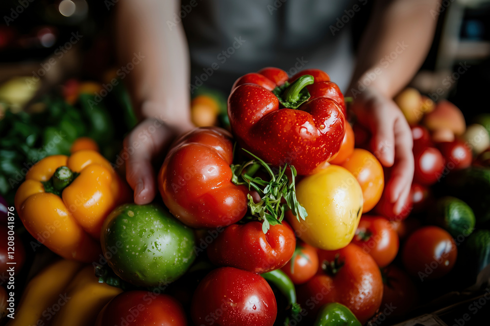 A Vibrant Still Life of Freshly Picked Tomatoes, Peppers, and Other Colorful Vegetables A Vibrant Still Life of Freshly Picked Tomatoes, Peppers, and Other Colorful Vegetables