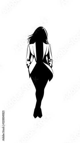 Black and white flat vector illustration of business woman. Office worker. Entrepreneur. Director. Beautiful woman.