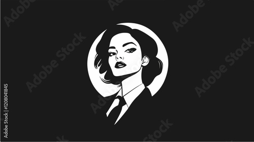 Black and white flat vector illustration of business woman. Office worker. Entrepreneur. Director. Beautiful woman.
