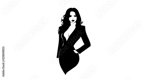 Black and white flat vector illustration of business woman. Office worker. Entrepreneur. Director. Beautiful woman.