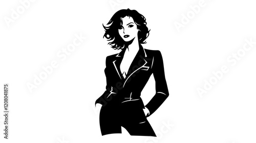 Black and white flat vector illustration of business woman. Office worker. Entrepreneur. Director. Beautiful woman.