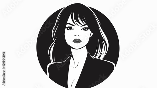 Black and white flat vector illustration of business woman. Office worker. Entrepreneur. Director. Beautiful woman.