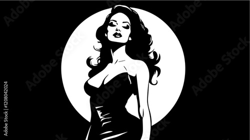 Black and white flat vector illustration of business woman. Office worker. Entrepreneur. Director. Beautiful woman.