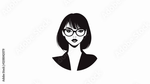 Black and white flat vector illustration of business woman. Office worker. Entrepreneur. Director. Beautiful woman.